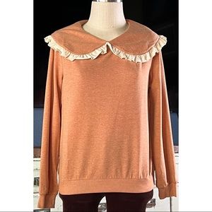 Anthropologie Current Air Collared Ruffle Sweatshirt S